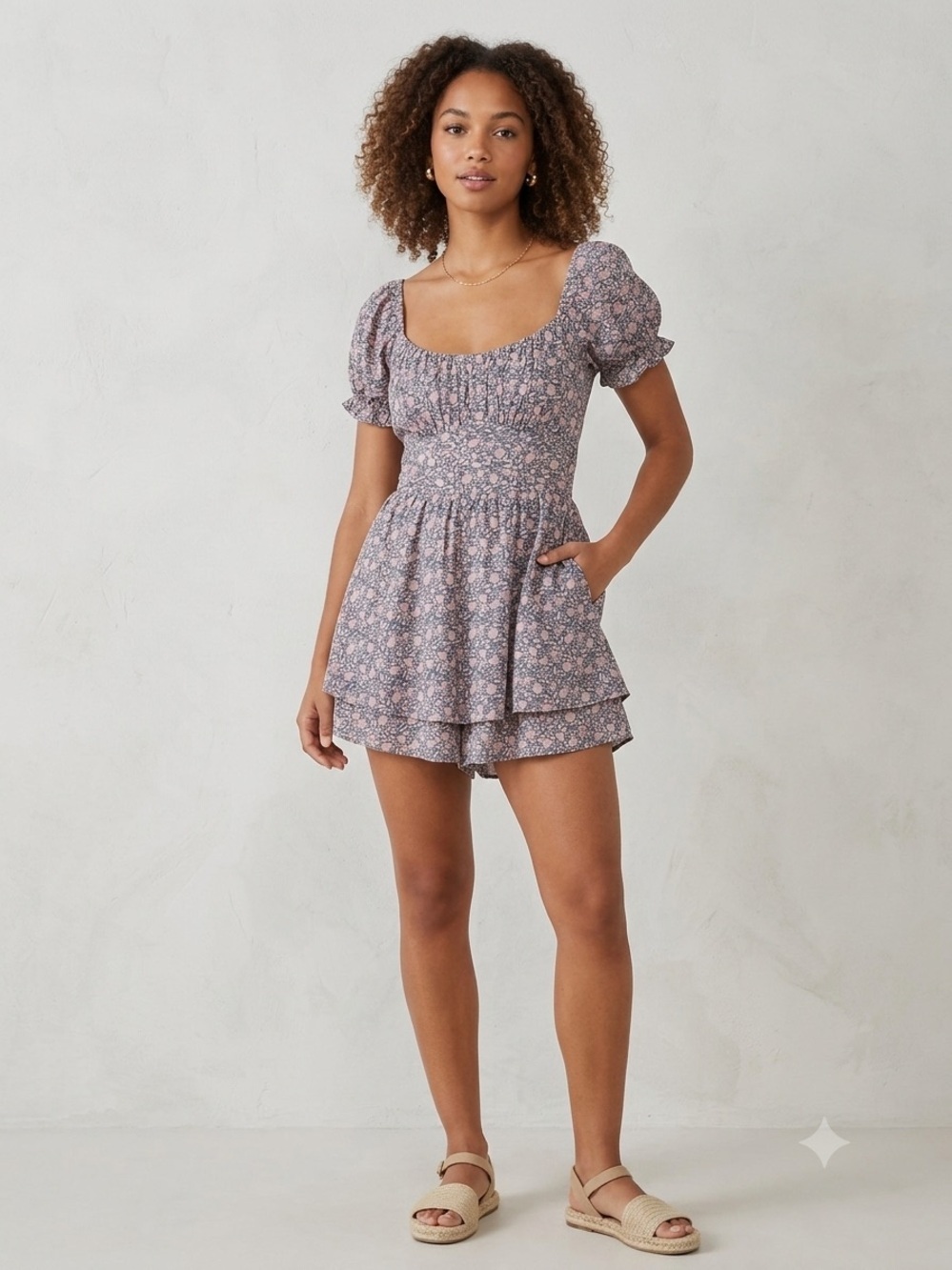 Trixxi Lavender Floral Smocked Mini Dress